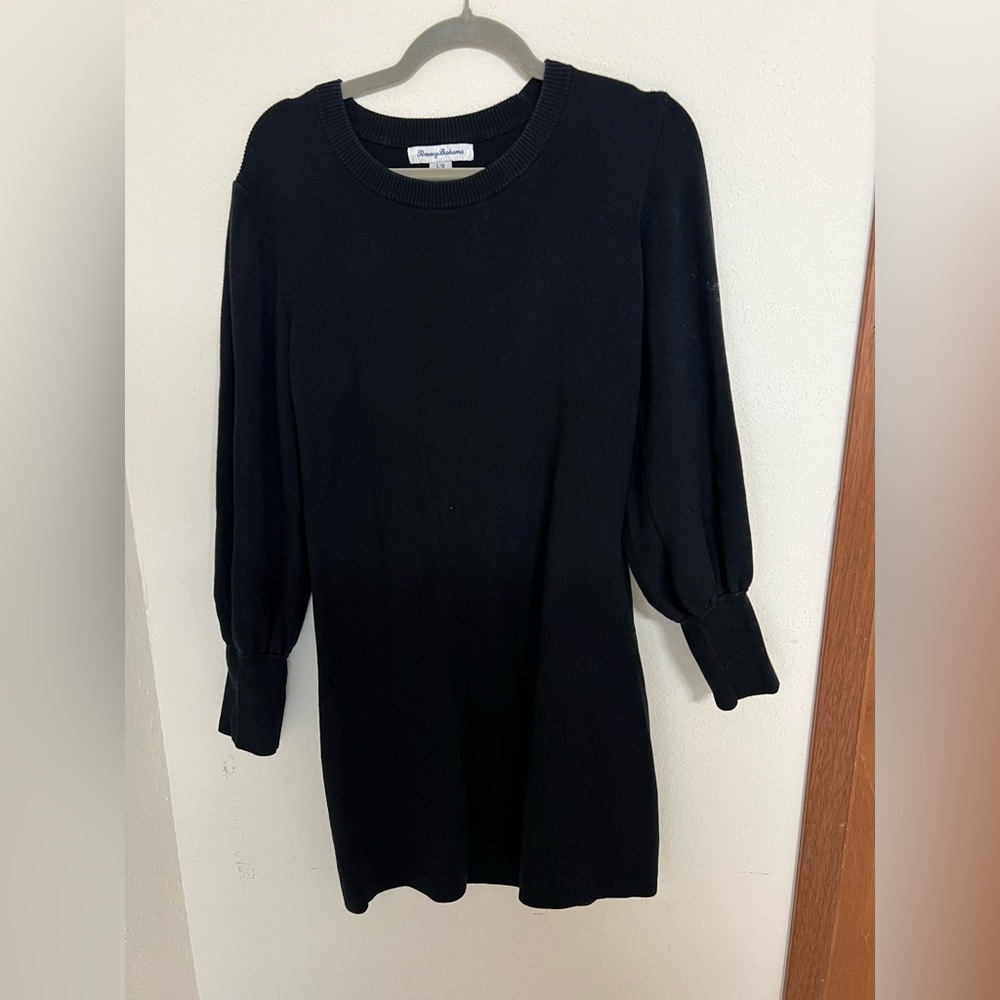 Tommy Bahama Black Sweater Knit Puff-Sleeve Dress
